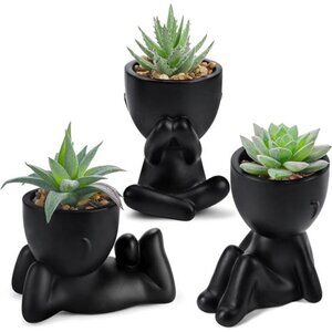 Artificial Succulents in Black Human Pot Indoor Fake Plants Home Office Decor